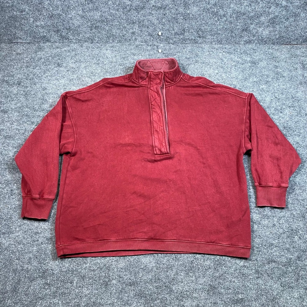Aerie Women XL Burgundy Quilted Snap Mock Neck Oversized Fleece Sweatshirt
